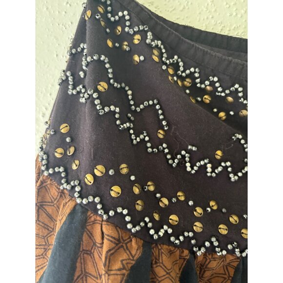 Kenar Bohemian Black & Orange Brown Waist Band Embellished Skirt Size 6 - Picture 4 of 14